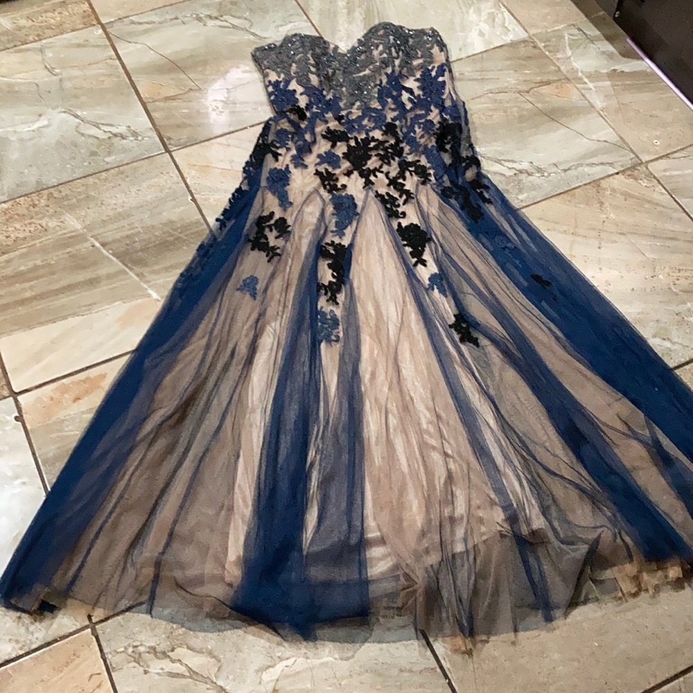 Navy beige dress strapless